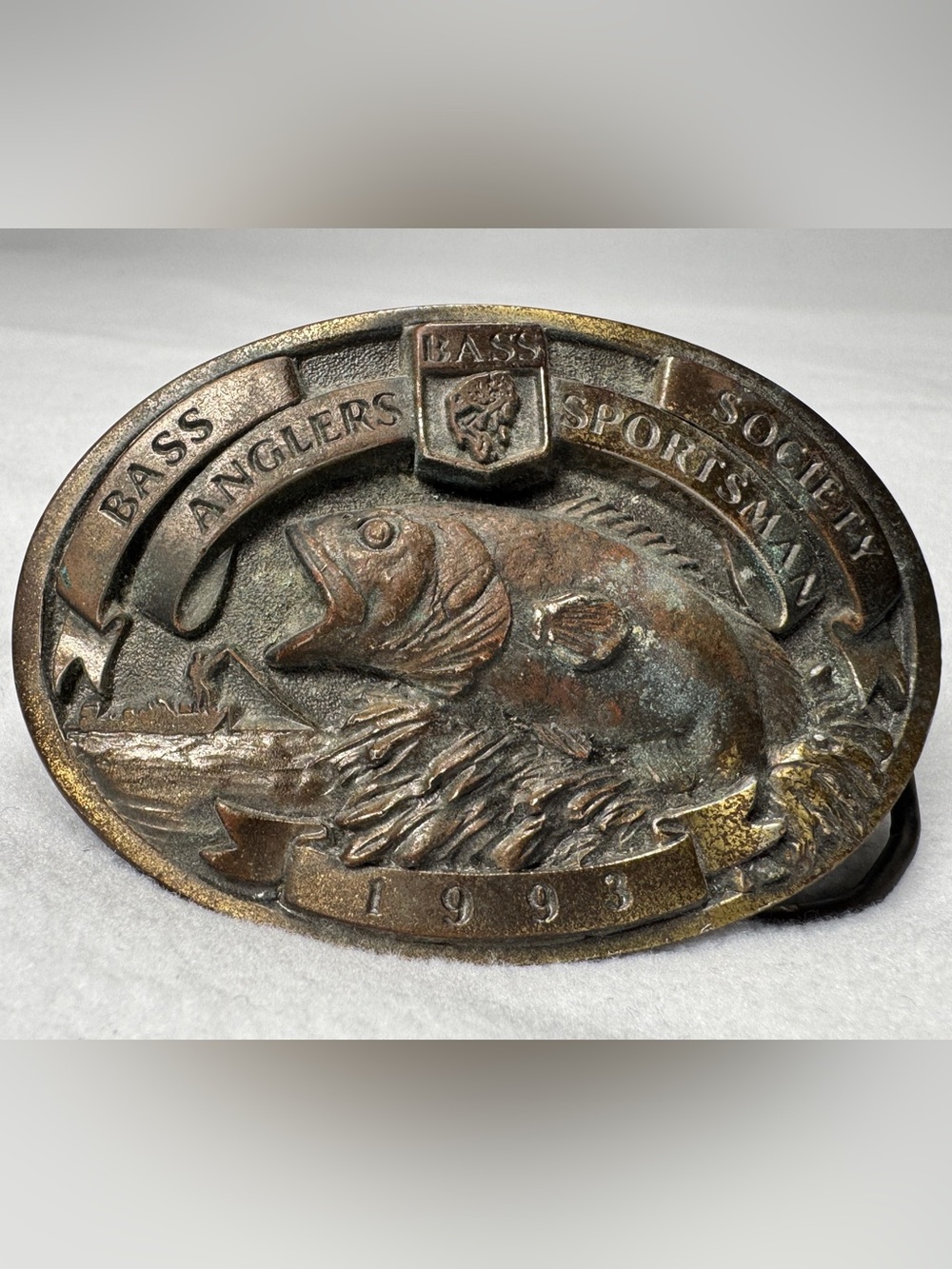 Vintage 1993 Bass Anglers Sportsman Society Fishing Belt Buckle